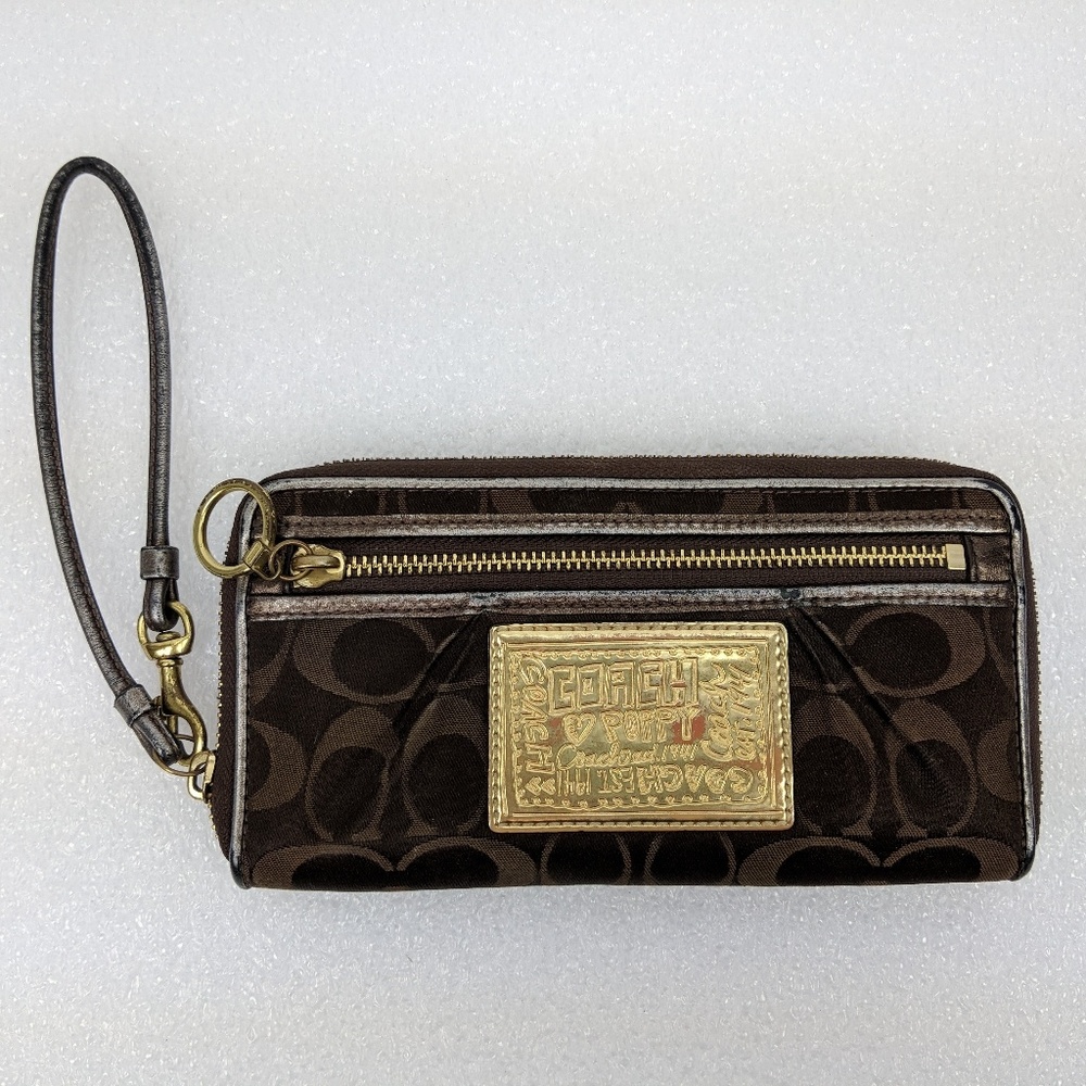 COACH Brown and Gold Poppy Wallet Wristlet Clutch